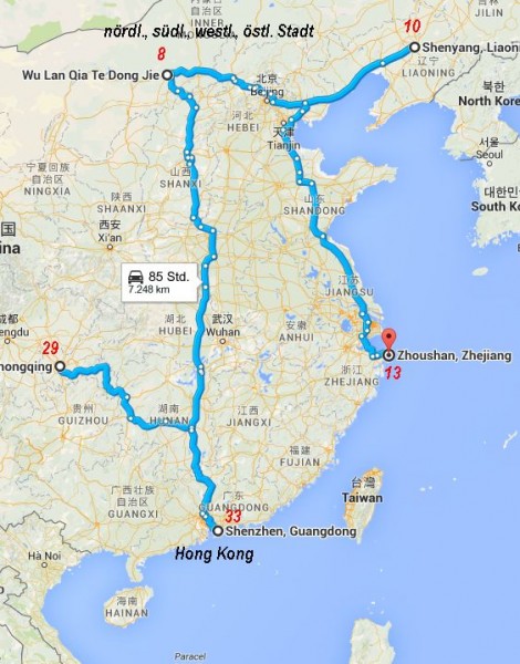 Tourplan Übersicht Timothy Trust, Topas und Diamond in China